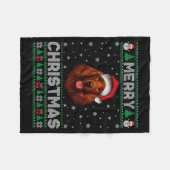 Merry Christmas 2025 Irish Setter Santa Hat Ugly X フリースブランケット (正面(横))