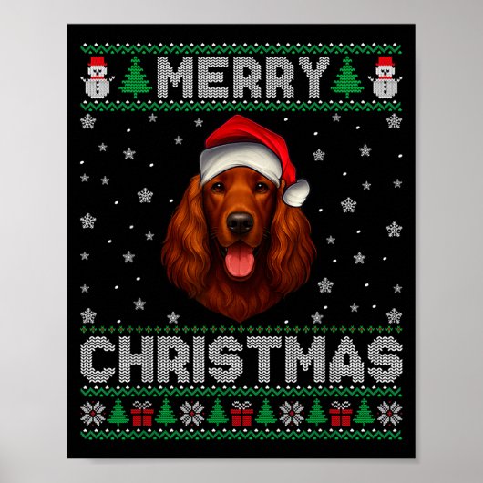 Merry Christmas 2025 Irish Setter Santa Hat Ugly X ポスター (正面)
