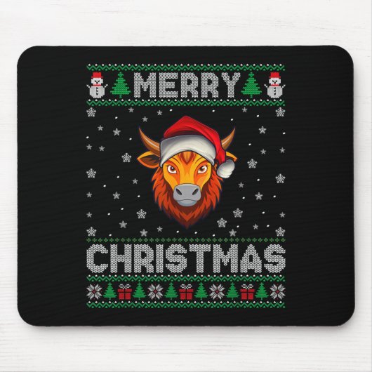 Merry Christmas 2025 Yak Santa Hat Ugly Xmas  マウスパッド (正面)