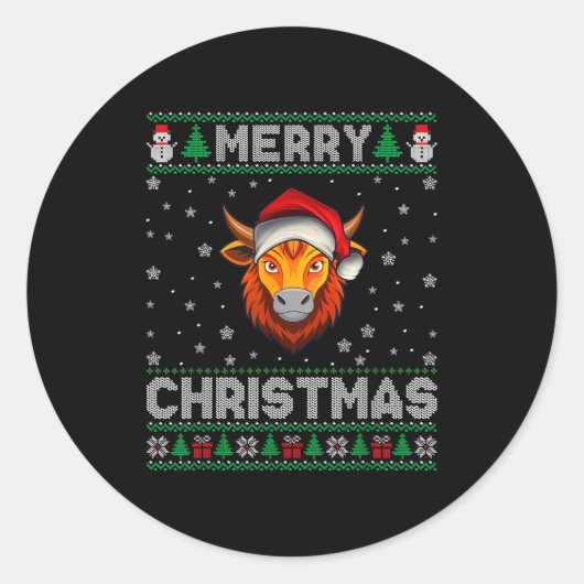 Merry Christmas 2025 Yak Santa Hat Ugly Xmas  ラウンドシール (正面)
