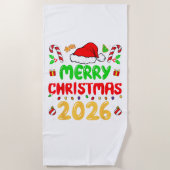 Merry Christmas 2026 Family Matching Costume Santa ビーチタオル (正面)