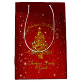 Merry Christmas 20XX Red Gold Tree Stars  ミディアムペーパーバッグ (正面)