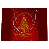 Merry Christmas 20XX Red Gold Tree Stars  ラージペーパーバッグ (正面)