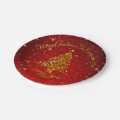 Merry Christmas 20XX Red Gold Tree Stars 7" ペーパープレート (アングル)
