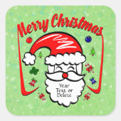 Merry Christmas 20xx Santa with Hat & Sparkles スクエアシール (正面)