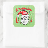Merry Christmas 20xx Santa with Hat & Sparkles スクエアシール (バッグ)