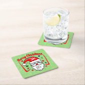 Merry Christmas 20xx Santa with Hat & Sparkles スクエアペーパーコースター (インサイチュ)