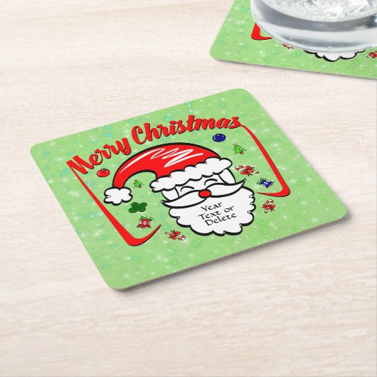 Merry Christmas 20xx Santa with Hat & Sparkles スクエアペーパーコースター (アングル)