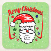 Merry Christmas 20xx Santa with Hat & Sparkles スクエアペーパーコースター (正面)