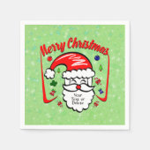 Merry Christmas 20xx Santa with Hat & Sparkles スタンダードカクテルナプキン (正面)