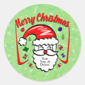 Merry Christmas 20xx Santa with Hat & Sparkles ラウンドシール (正面)