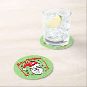 Merry Christmas 20xx Santa with Hat & Sparkles ラウンドペーパーコースター (インサイチュ)