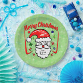 Merry Christmas 20xx Santa with Hat & Sparkles 9" ペーパープレート (パーティー)