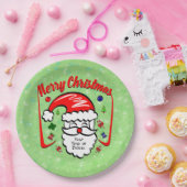Merry Christmas 20xx Santa with Hat & Sparkles 9" ペーパープレート (パーティー)