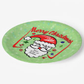 Merry Christmas 20xx Santa with Hat & Sparkles 9" ペーパープレート (アングル)