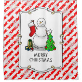 Merry Christmas 2 Tree Stocking Snowman シャワーカーテン (正面)