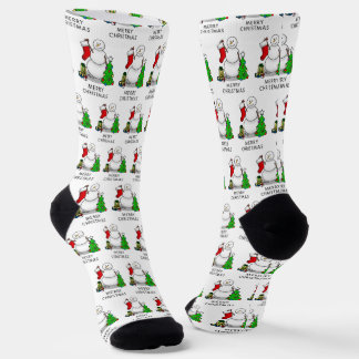 Merry Christmas 2 Tree Stocking Snowman ソックス