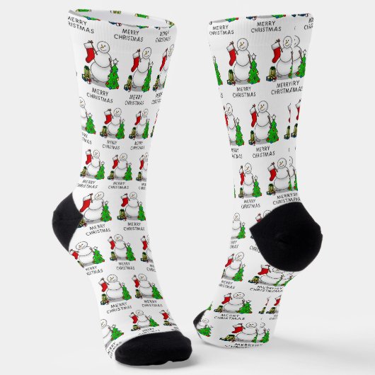 Merry Christmas 2 Tree Stocking Snowman ソックス (傾斜あり)