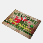 Merry Christmas 2U with Santa on Barn Wood WELCOME ドアマット (アングル)