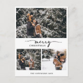 Merry Christmas 3写真コラージュのスクリプモダント シーズンポストカード (正面)