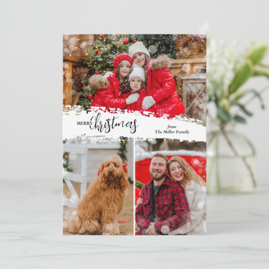 Merry Christmas 3 Photo Collage シーズンカード (スタンド正面)
