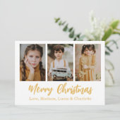 Merry Christmas 3 Photo Collage Gold 招待状 (スタンド正面)