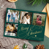 Merry Christmas 4 photo collage elegant script シーズンカード