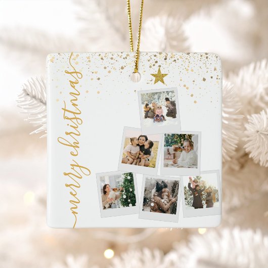 Merry Christmas 6 Photo Collage Tree セラミックオーナメント