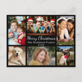 Merry Christmas 7 Photo Collage Black シーズンポストカード (正面)