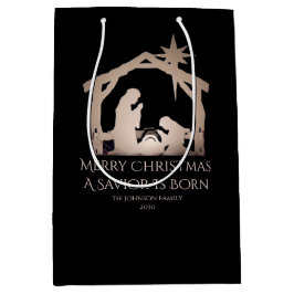 Merry Christmas A Savior Is Born Nativity  ミディアムペーパーバッグ