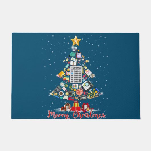 Merry Christmas Accountant Santa Xmas Tree CPA Acc ドアマット (正面)