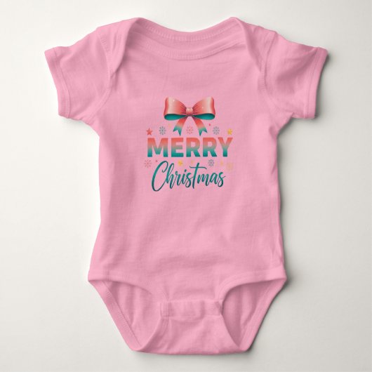 Merry Christmas Adorable Baby Festive Bow Bodysuit ベビーボディスーツ (正面)