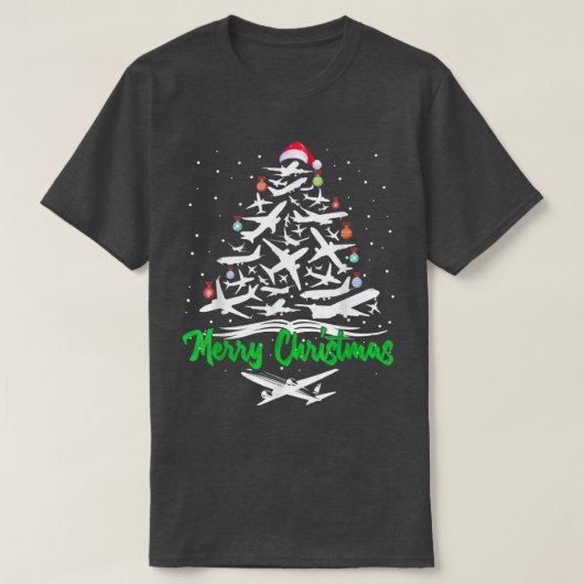 Merry Christmas Airplane Christmas Tree Plane Xma Tシャツ (デザイン正面)