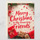 Merry Christmas Amazing Friends Festive Typography シーズンカード (正面/裏面)