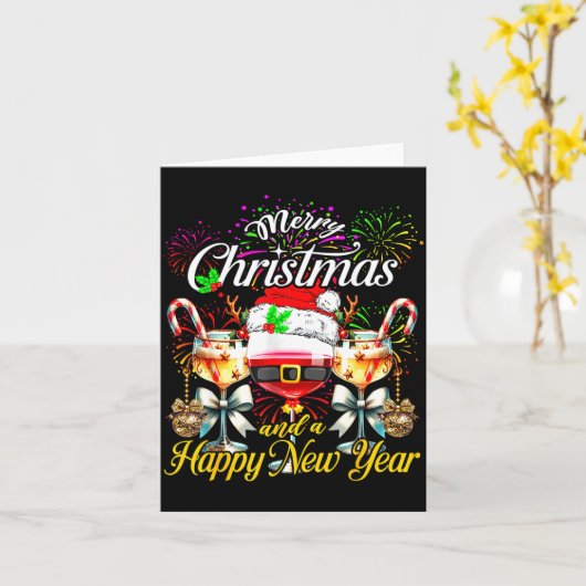 Merry Christmas And A Happy New Year Firework Wine カード (黄色い花)