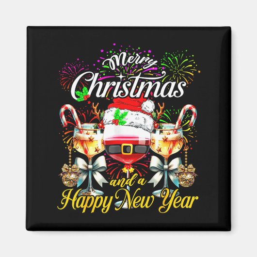 Merry Christmas And A Happy New Year Firework Wine マグネット (正面)