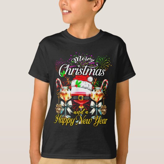 Merry Christmas And A Happy New Year Firework Wine Tシャツ (正面)
