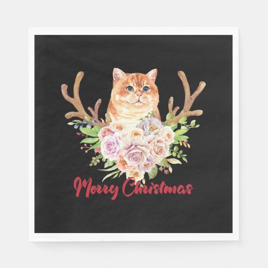 Merry Christmas and Cat スタンダードランチョンナプキン (正面)