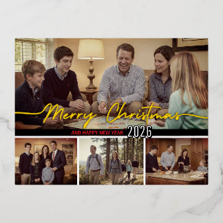 Merry Christmas And Happy New Year Card 箔シーズンポストカード