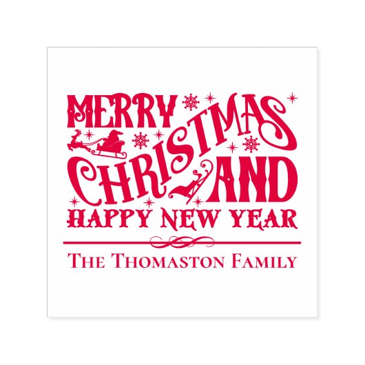 Merry Christmas and Happy New Year Family Name セルフインキングスタンプ (デザイン)