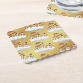 Merry Christmas and snowmen on faux gold ペーパーコースター (アングル)