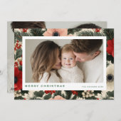 Merry Christmas Anemone Floral Background シーズンカード (正面/裏面)