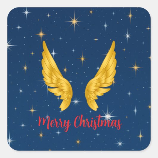 Merry Christmas Angel Wings スクエアシール (正面)