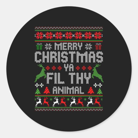 Merry Christmas Animal Filthy Ya Xmas Pajama Chris ラウンドシール (正面)
