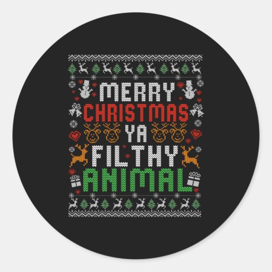 Merry Christmas Animal Filthy Ya Xmas Pajama Shirt ラウンドシール (正面)