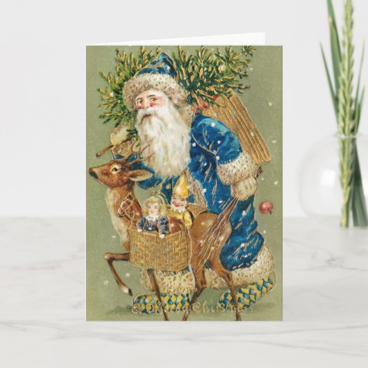 Merry Christmas, Antique Card, Santa and Reindeer カード (正面)