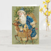 Merry Christmas, Antique Card, Santa and Reindeer カード (黄色い花)