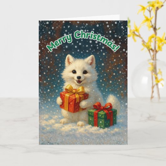 Merry Christmas - Arctic Fox Gift Card カード (黄色い花)