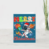 Merry Christmas Astronaut Santa Hat Snowflakes Tre カード (正面)