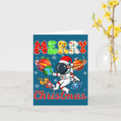 Merry Christmas Astronaut Santa Hat Snowflakes Tre カード (黄色い花)